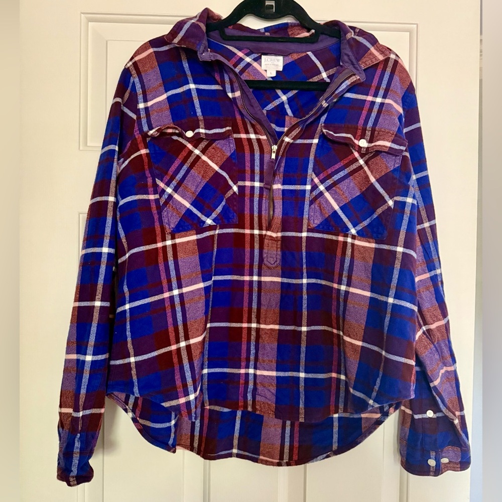 J. Crew Blue and Pink Plaid Women's Top
